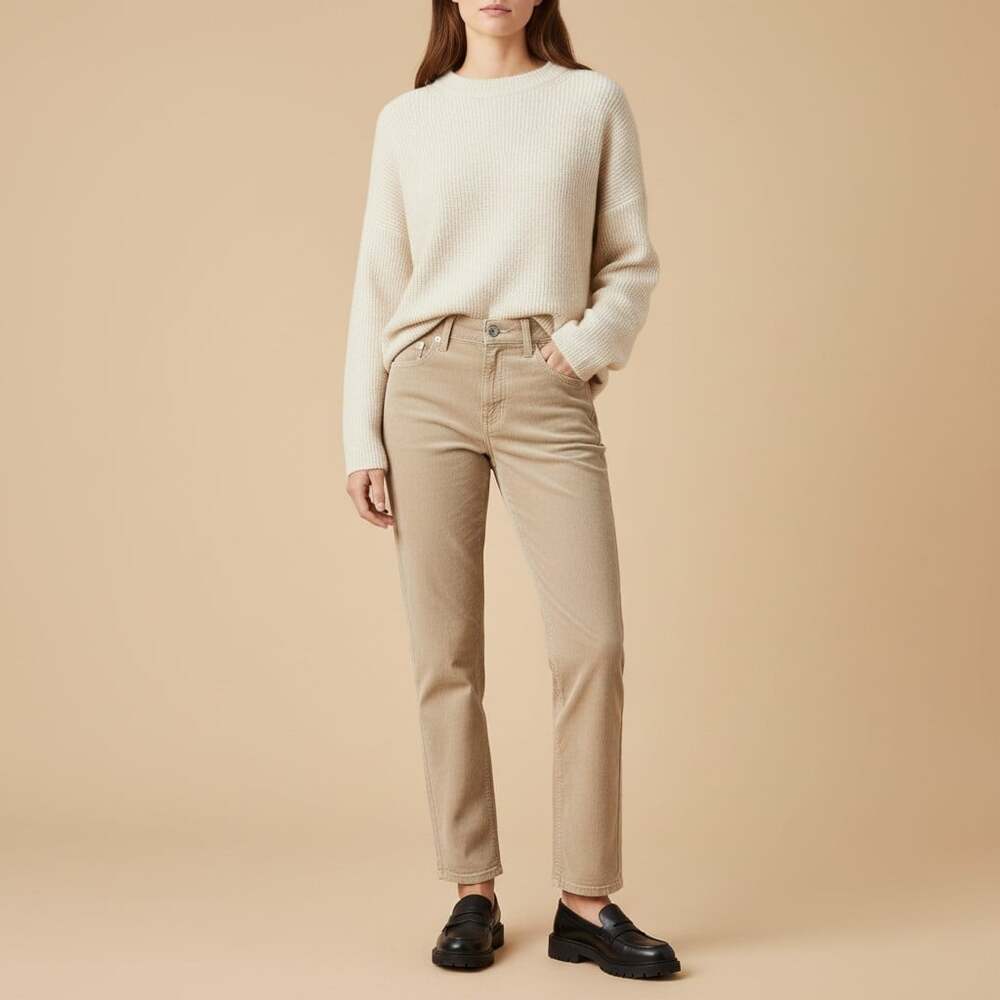 American Eagle Mom Straight Corduroy Pants Size 2 High Rise Stretch Khaki Tan